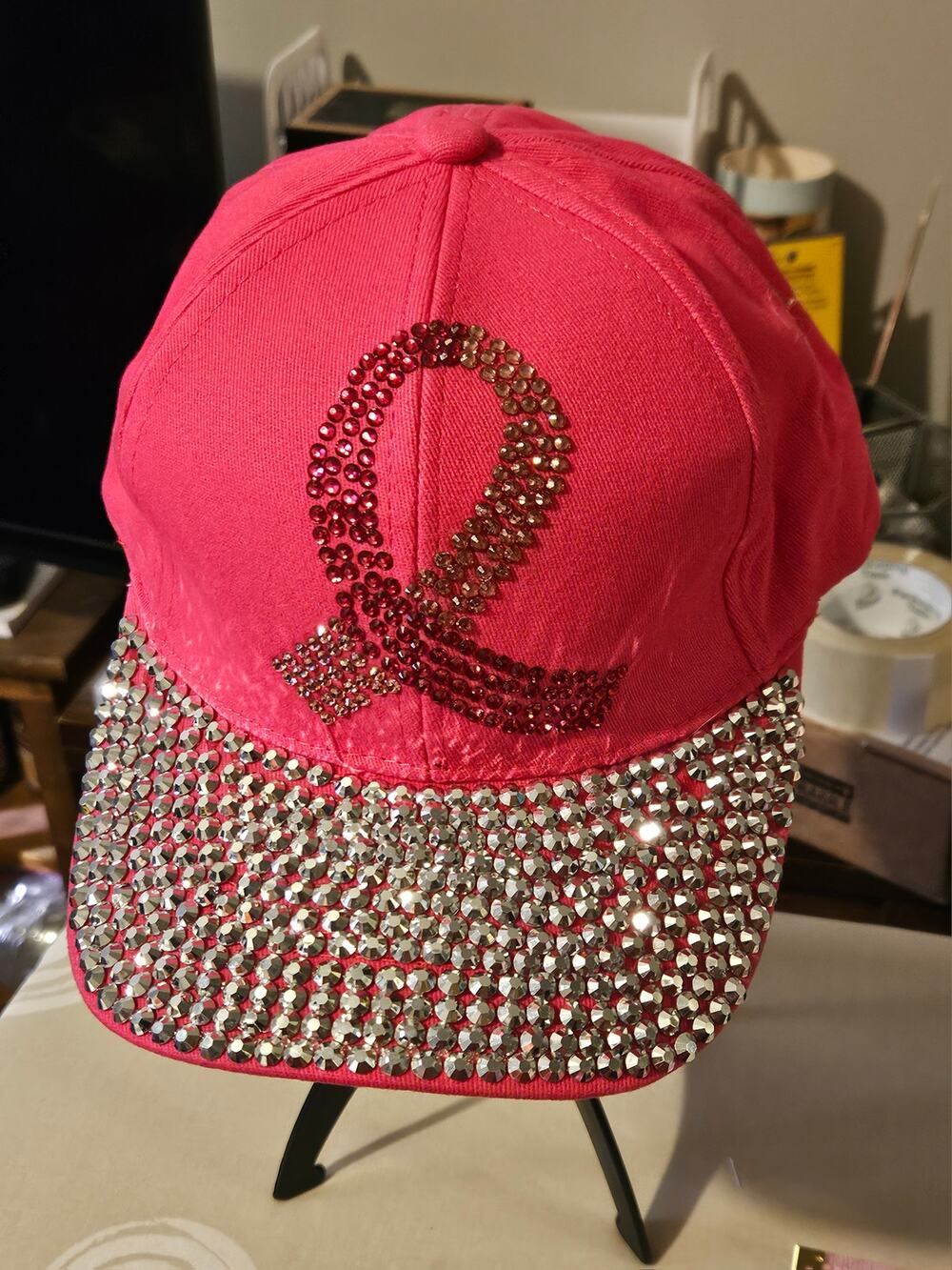 Pink Breast Cancer Awareness Ribbon Rhinestone Bling Baseball Cap Adjustable Hat